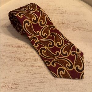 Ralph Lauren Burgundy and Gold Paisley Tie